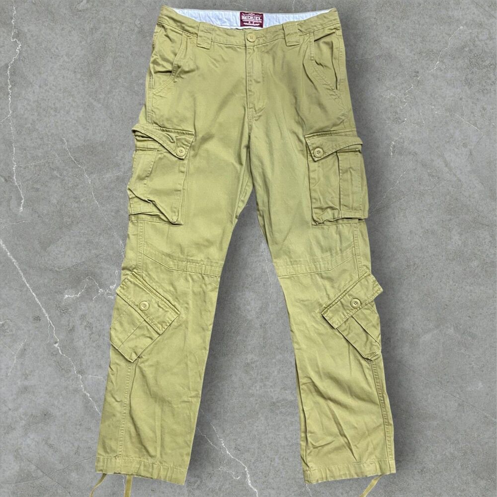 Matchstick Regular Straight Leg Multi Cargo Pocket Khaki Pants Mens Size 32 x 32